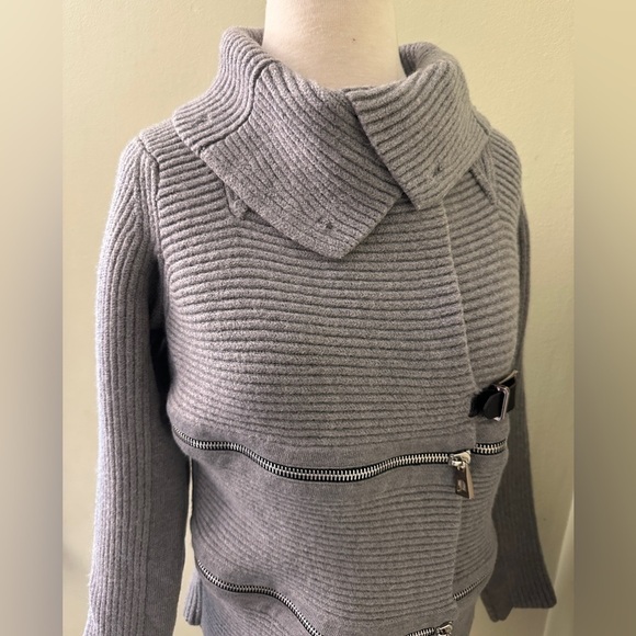 👚Barbara Bui Tricot Zippers Knit Cardigan/sweater Belts Grey 100% Wool si… - Picture 15 of 16